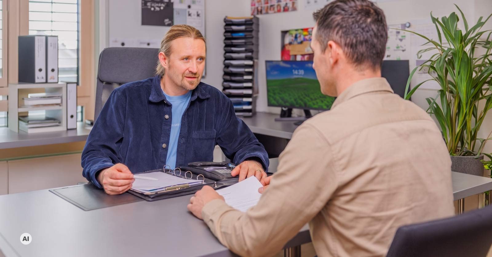 Schreinermeister Tobias Kraus im Beratungsgespräch